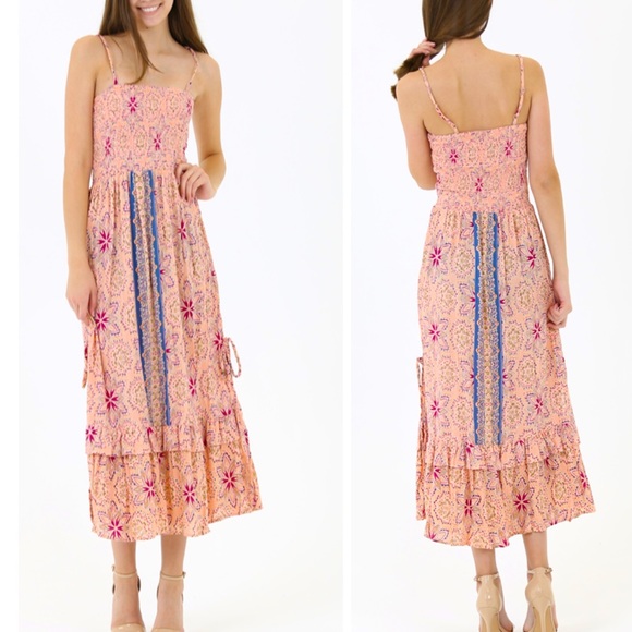 Penna&Pine Dresses & Skirts - Pink Paisley Floral Smocked Boho Maxi Dress